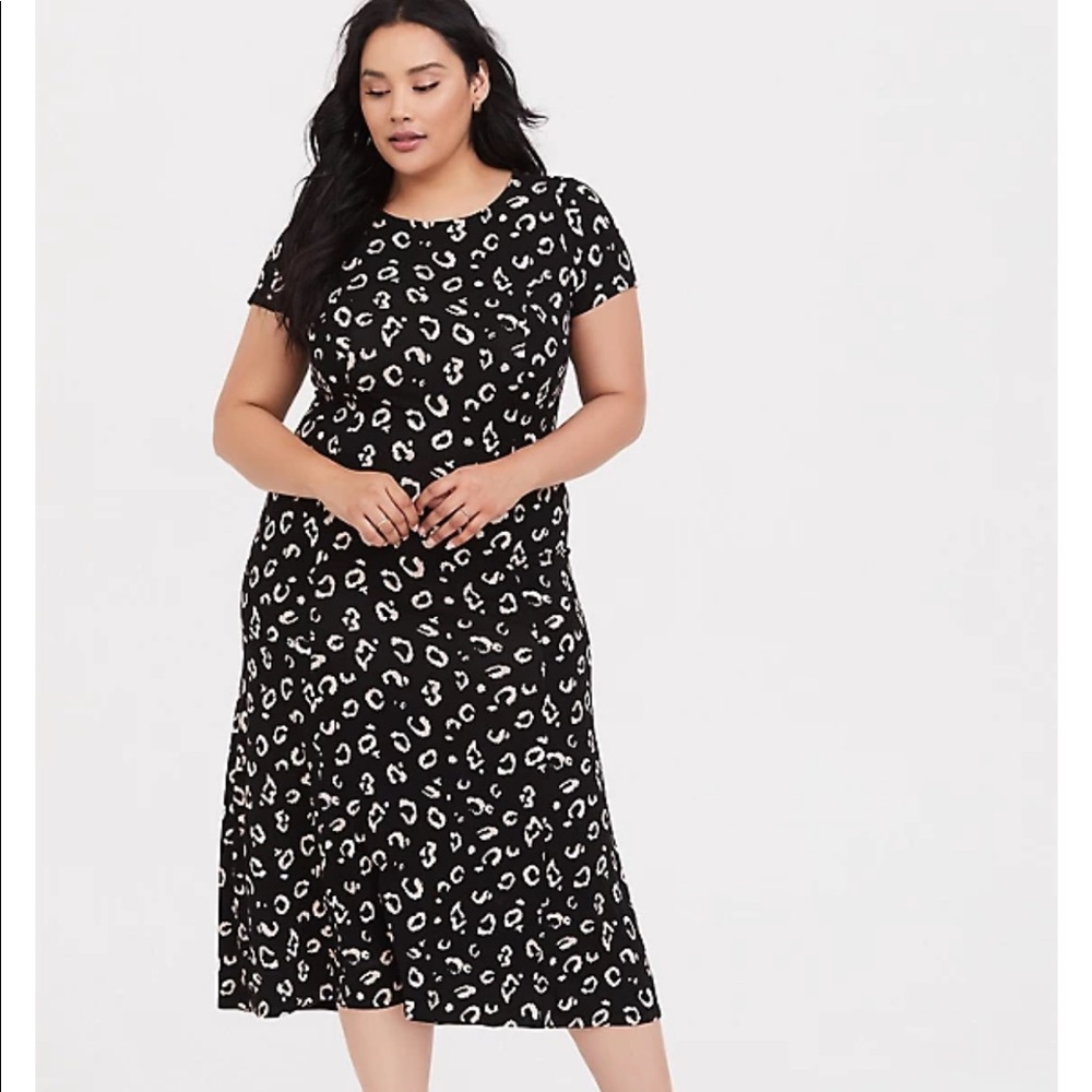 Torrid Black Leopard Jersey MIDI Dress, NWOT